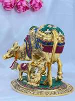 Patung Sapi dan Anak Sapi Artistik dari Aluminium dengan Tekstur Batu Rustik untuk Dekorasi Ruang Tamu dan Dekorasi Interior Tradisional