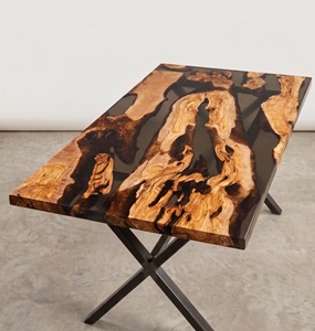 Factory Wholesale Custom Modern Epoxy Resin <b>Dining</b> <b>Table</b> <b>Top</b> with Wood Slab Metal Legs 6 Seater at Best Price From India - Product Image 2