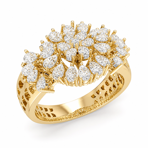 แหวนเพชรทรงลูกแพร์เคลือบทองคำขาว 14KT ประดับเพชรเพาะเลี้ยงแบบกลุ่มดอกไม้ สำหรับงานหมั้นผู้หญิง  แบบหนามเตย  ผลิตตามสั่ง - Product Image 3