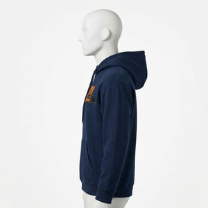 Men's Navy Blue Hooded Sweatshirt With <b>Orange</b> Logo Front Pocket Casual Cotton Pullover Regular Fit Autumn Wear <b>Hoodies</b> - Product Image 2