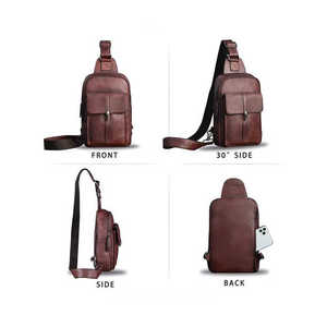 Wholesale Customized Brown Waterproof Fashion PU Messenger Bag <b>Crossbody</b> Vintage Shoulder Bag Unisex - Product Image 6