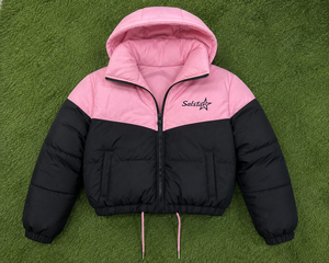 Blouson matelassé court rose et noir pour femme avec logo personnalisé, à capuche, d'hiver, style bomber, fabricant OEM/ODM en gros - Product Image 6