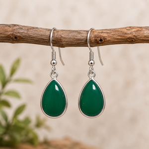 Natural Green Onyx Bohemian Style Water Drop Earrings 925 <b>Sterling</b> <b>Silver</b> Bezel Set Ear <b>Wire</b> Gift for Women - Product Image 2
