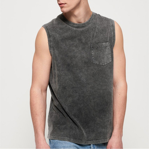 Acid Washed Cotton Breathable Knitted Casual Tank <b>Top</b> Men's Vintage Sleeveless Summer <b>Vest</b> Quick Dry Anti-shrink Plus Size - Product Image 4
