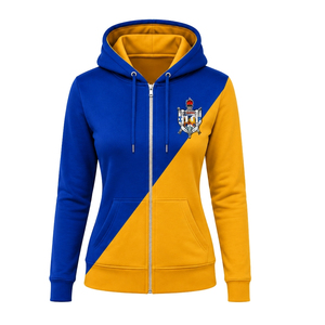 เสื้อฮู้ดซิปยาวสีน้ำเงินรอยัลทองคำ แต่งแถบสีตัดกัน แขนยาว สไตล์ลำลอง สำหรับผู้หญิง แฟชั่นลำลอง - Product Image 1