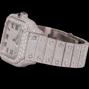 Reloj de Pulsera Impresionante y Hermoso, Totalmente Cubierto de Diamantes, Estilo Hip Hop, Caja Cuadrada con Números Romanos, Oro Blanco, Características Clásicas - Product Image 2