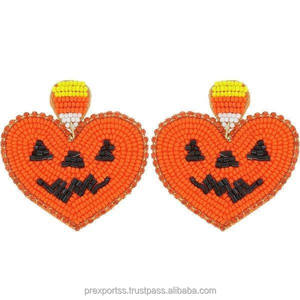 Pendientes de Aro con Cuentas de Corazón de Calabaza, Diseño de Calabaza de Halloween, Hechos a Mano, con Cristales de Estrás, Unisex, para Disfraz - Product Image 1