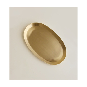 Plateau de service en métal doré, nouveau design, forme ovale, pour nourriture, en-cas, desserts, thé, café, pour hôtel, restaurant, restauration. - Product Image 1