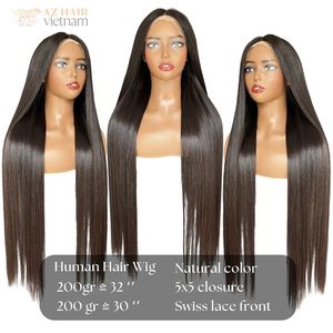 Peluca natural recta de hueso hecha de cabello humano Grado 12A Cierre de alta calidad 5x5 HD Encaje Jet Black - Product Image 4