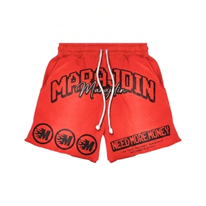 Custom Logo Front Red Canvas Drawstring Eco-Friendly Breathable Mid Waist Sweat <b>Shorts</b> <b>Men</b> Casual - Product Image 1