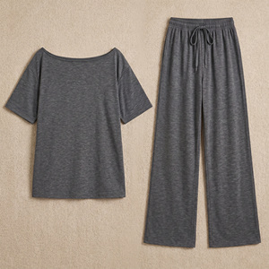 Ensemble de survêtement ample à épaules dénudées avec sweat à capuche, haute qualité, logo personnalisé, deux pièces, tenue décontractée, vente en gros ODM - Product Image 3