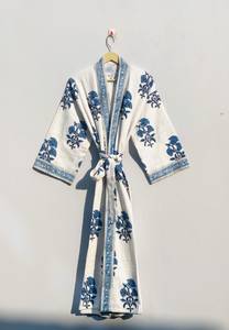 Robe en coton à dentelle florale, col en V, coupe régulière, manches trois quarts, robe kaftan élégante, décontractée, respirante, pour toutes les saisons, pour femmes - Product Image 2