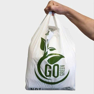 100% <b>Compostable</b> T-Shirt <b>Bag</b> with Green Print for Business & Shopping Use - Product Image 3
