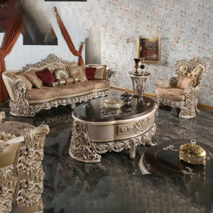 Ensemble de canapés de salon de villa en bois d'acajou massif de qualité supérieure, sculpté à la main, rembourré, meubles de luxe - Product Image 1