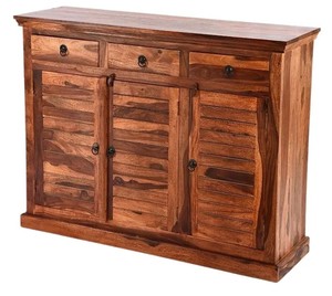 Grand meuble à chaussures en bois massif |   Organisateur d'entrée à 3 portes avec persiennes et tiroirs |   Meubles en bois en gros - Product Image 1