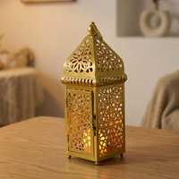 Lanterne dorée vintage en métal, porte-bougie bohème, centre de table décoratif, mariage, Noël, écologique, fait main, petite taille