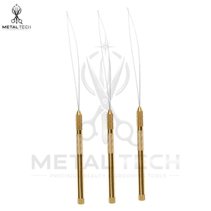 Gold Brass Micro Ring Hair Extension <b>Threader</b> <b>Needle</b> Set Pulling Hook Tool Inner Storage Handle Hairdressing Supply Factory - Product Image 4