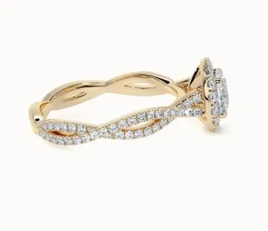 Bague de fiançailles en diamant cultivé en laboratoire IGI, 2,00 ct, taille ronde, halo, or jaune 14 carats - Product Image 4
