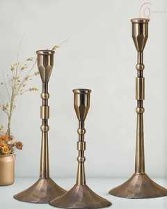 Luxury Hammered Base Brass Gold Candlestick <b>Set</b> Tall Slim Taper Candle Holder Vintage Metal Tabletop Centerpiece Wholesale - Product Image 1