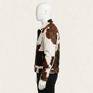 Blouson de motard en cuir véritable pour homme, motif vachette, col rabattable, fermeture éclair, coupe classique, hiver, décontracté, fourrure synthétique épaisse - Product Image 4