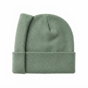 Gorro de Punto Verde Salvia con Puño, Gorro Cálido de Invierno con Logotipo Bordado Personalizado - Product Image 5