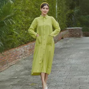 Robe midi vintage en lin biologique pour femme, taille haute, respirante, coupe ample, manches courtes, 100 % coton, teinte unie, sur mesure, grandes tailles - Product Image 3