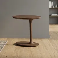 Table d'appoint moderne en bois massif avec base sculpturale, table d'appoint ronde faite à la main pour la décoration du salon et de la chambre