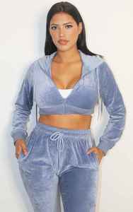 Custom Lightweight Winter Casual <b>Zip</b> <b>Up</b> <b>Crop</b> Unisex Velvet Sweat Suit Two Piece Breathable Velour Tracksuit - Product Image 2