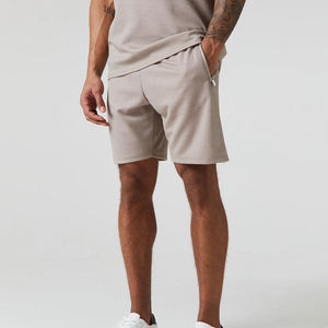 Ensemble t-shirt et short pour homme, beige clair, coupe ajustée, ensemble assorti décontracté d'été, léger, respirant, coton et polyester - Product Image 4