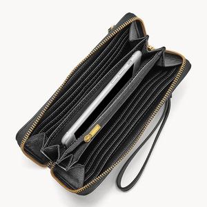 Leather Zipper <b>Wallet</b> Minimalist Design Black Women's Clutch Daily Use All Seasons - Product Image 5