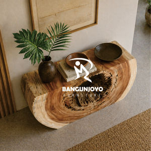 Modern Solid Wood <b>Console</b> <b>Table</b> with <b>Round</b> Center Contemporary Design Eco-Friendly Durable Handmade for Living Room - Product Image 3