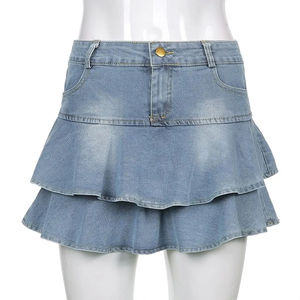 Minifalda Vaquera de Algodón Personalizada al por Mayor de Alta Calidad OEM para Mujer, Falda Vaquera de Cintura Alta con Botones para Mujer - Product Image 1