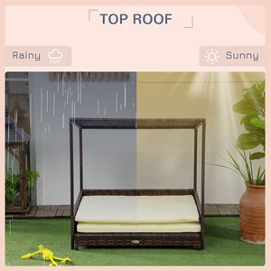Mixed Brown Outdoor Extendable Wicker Dog Bed with Roof Soft <b>Cushion</b> for <b>Small</b> and Medium Dogs Unpickable and Washable - Product Image 6
