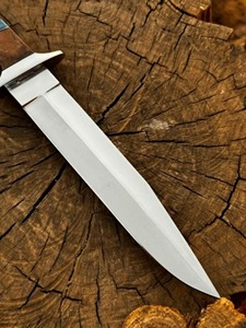 Cuchillo de caza hecho a mano de acero inoxidable de espiga completa con mango de madera, hoja de punta caída, funda de cuero negro, herramienta de supervivencia para exteriores - Product Image 3