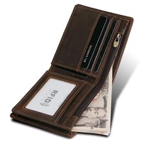 Dompet Pendek Pria Buatan Tangan Gaya Sederhana dari Kulit Crazy Horse Ramah Lingkungan dengan Pola Titik PVC dan Lapisan PVC