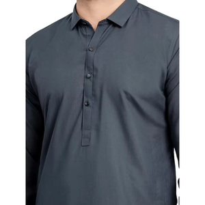 2026 New Arrival Sleek Deep Blue Traditional <b>Mens</b> Shalwar Kameez With Modern Collar And Long Sleeves Versatile Desi Outfit - Product Image 3