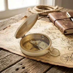 Boussole de poche vintage, boussole de navigation nautique avec couvercle à charnière et couvercle en verre, boussole de voyage portable pour les aventures en plein air - Product Image 2