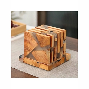 Posavasos de Resina de Madera Natural de Primera Calidad al por Mayor, Transparentes con Hojuelas de Oro, Tapetes para Bebidas, Utensilios de Cocina de Madera Sostenibles, Decoración a Granel - Product Image 4