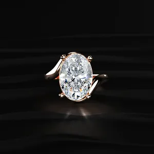 Bague solitaire ovale en diamant de laboratoire certifié IGI, couleur D-E, clarté VVS-VS, sertissage bypass, élégante, style rêve, bande classique brillante - Product Image 1