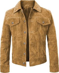 Men's Breathable Leather <b>Jacket</b> with Stand Collar and Zipper Closure Vintage <b>Suede</b> Casual Style - Product Image 5