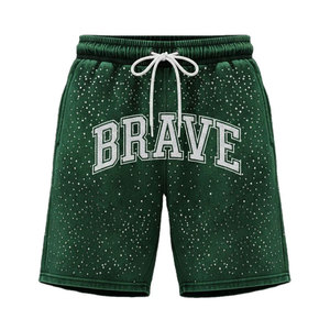 Shorts Vaqueros Rectos Estampados Brave Verdes, Cintura Media, Casuales, Transpirables, 100% Algodón, para Verano - Product Image 1