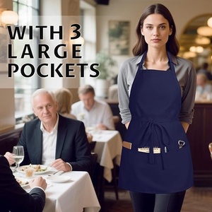 <b>Navy</b> Blue Cotton Apron Woven Fabric <b>Tie</b> Closure For Restaurant Bar Wait Staff Uniform Women - Product Image 4