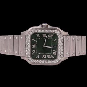 Reloj Personalizado de Acero Inoxidable con Esfera Verde Cuadrada, Bisel con Diamantes Moissanite, Diseño Único y Moderno, Precio al por Mayor - Product Image 1