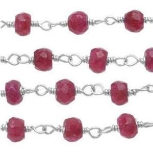 Cadena de rosario con cuentas facetadas de cuarzo rubí de 3-4 mm envueltas en alambre. - Product Image 2