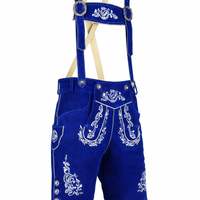 Lederhosen authentiques allemands en laine bleue brodée, shorts en cuir pour hommes, tailles européennes 46 à 60, fermeture boutonnée, Oktoberfest