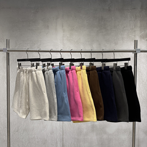 Shorts Unisex de Felpa, Cintura Media, Cordón Ajustable, Color Sólido, con Bolsillos, Shorts de Playa de Algodón Tejido - Product Image 1