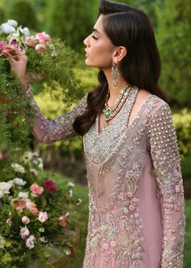 <b>Pink</b> Organza <b>Wedding</b> <b>Dress</b> Embroidered Net Anarkali Suit Long Sleeve Dupatta Beaded Floral Party <b>Dress</b> - Product Image 4