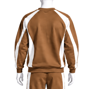 Ensemble de survêtement unisexe camel marron avec sweat-shirt à capuche et pantalon de jogging, rayures contrastées, pour le sport, l'entraînement, les loisirs et les activités athlétiques - Product Image 4