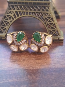 Vintage Gold Plated Luxury <b>Stud</b> <b>Earrings</b> with Green <b>Crystal</b> and Clear Rhinestones for Women Everyday Wear Gift & Party - Product Image 4