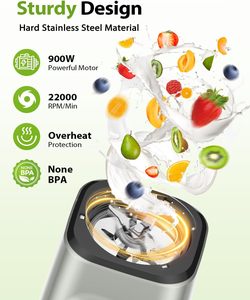 Smoothies Blender, 900W Personal Blender and Grinder, Smoothies <b>Maker</b> with 3 Non-BPA Portable Blender Cup for Baby Food - Product Image 2